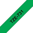Kép 1/4 - BROTHER szalag TZe-731, Zöld alapon Fekete, Laminált, 12mm  0.47", 8 méter