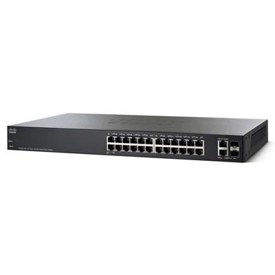 CISCO Switch 24x100Mbps + 2x1000Mbps SFP Kombó, Rackes, Fémházas, Menedzselhető - SF220-24-K9-EU