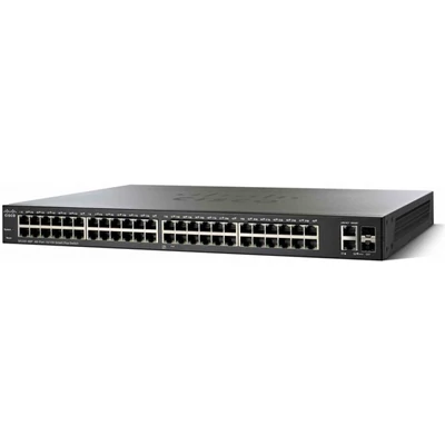 CISCO Switch 48x100Mbps + 2x1000Mbps SFP Kombó + 2x1000Mbps SFP, Fémházas, Rackes, Menedzselhető - SF350-48-K9-EU