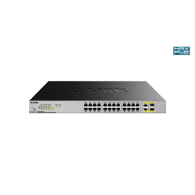 D-LINK Switch 24x1000Mbps(24xPOE) + 2xGigabit kombó SFP Rackes, DGS-1026MP