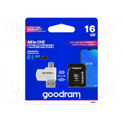 GOODRAM Memóriakártya SDHC 16GB CL10 UHS-I + adapter + OTG kártyaolvasó