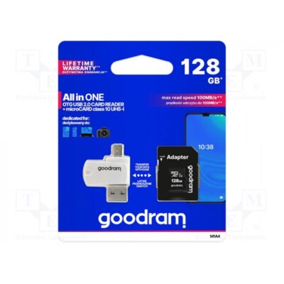 GOODRAM Memóriakártya SDXC 128GB CL10 UHS-I + adapter + OTG kártyaolvasó