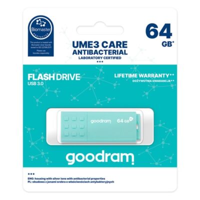 GOODRAM Pendrive 64GB, UME3 CARE USB 3.1, (Antibakteriális ház)