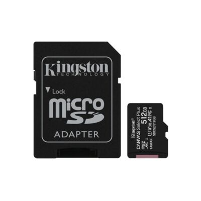 KINGSTON Memóriakártya MicroSDXC 512GB Canvas Select Plus 100R A1 C10 + Adapter