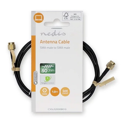 Nedis CSGL02000BK10 SMA kábel, aranyozott, 50 Ohm, árnyékolt,  1m