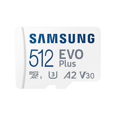 SAMSUNG Memóriakártya, EVO Plus microSD kártya (2021) 512GB, CLASS 10, UHS-1, U3, V30, A2, + Adapter, R130/W