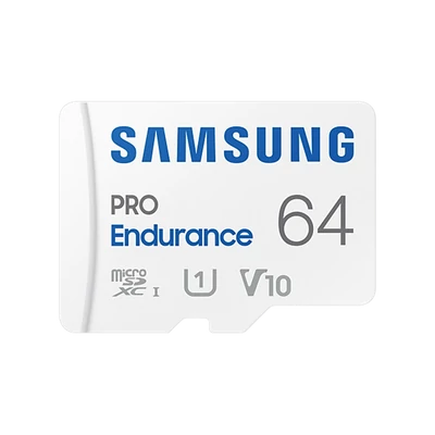 SAMSUNG Memóriakártya, PRO Endurance microSD kártya 64GB, CLASS 10, UHS-I (SDR104), + SD Adapter, R100/W30