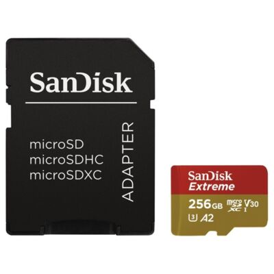 SANDISK 121587, MICROSD EXTREME KÁRTYA 256GB, 190/130 MB/s, A2 C10 V30 UHS-I U3