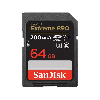 SANDISK 121595, SDXC EXTREME PRO KÁRTYA 64GB, 200/90 MB/s , UHS-I, Class 10, U3, V30