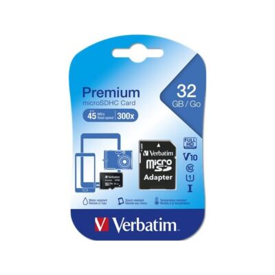 VERBATIM Memóriakártya, Micro SDHC, 32GB, Class 10, adaterrel