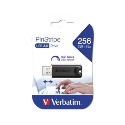 VERBATIM Pendrive, 256GB, USB 3.0, "Pinstripe", fekete