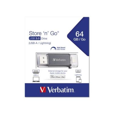 VERBATIM Pendrive, 64GB, USB 3.0, Lightning csatlakozó, "Lightning" grafit szürke