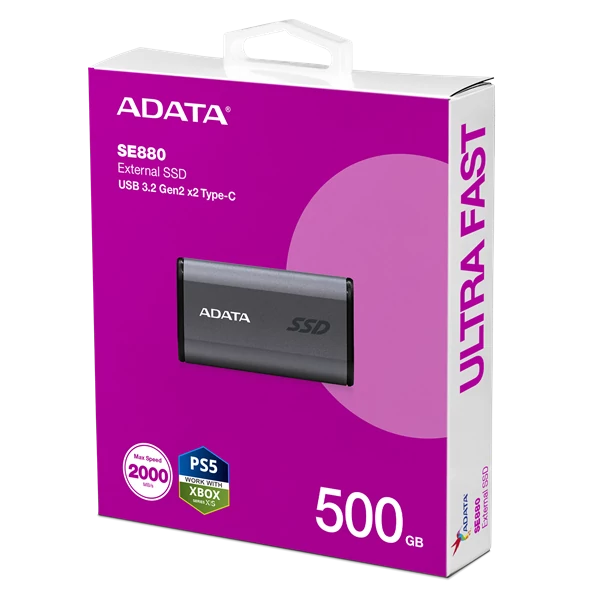 ADATA SSD Külső USB 3.2 500GB SE880 Elite, Szürke