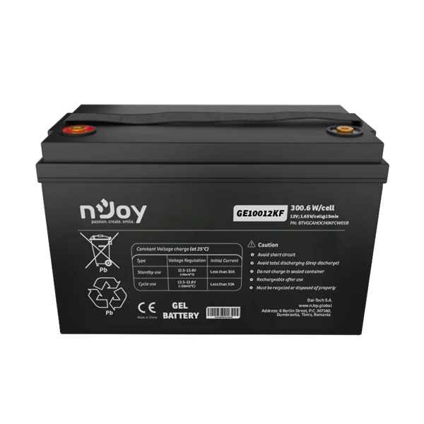 APC (NJOY) GE10012KF Akkumulátor 12V, 300.6W/cell, VRLA GEL, gondozásmentes T11(M8)