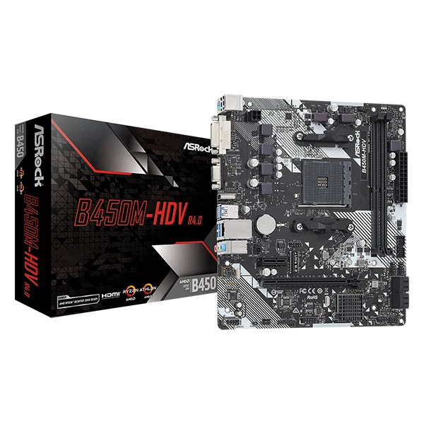 ASROCK Alaplap AM4 B450M-HDV R4.0 AMD B450, mATX