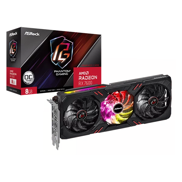 ASROCK Videokártya PCI-Ex16x AMD RX 7600 PHANTOM GAMING 8GB DDR6 OC