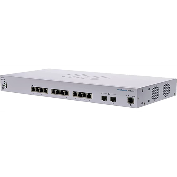 CISCO Switch 12x10000Mbps SFP+ + 2x10000Mbps SFP+ Kombó, Fémházas, Rackes, Menedzselhető - CBS350-12XT-EU