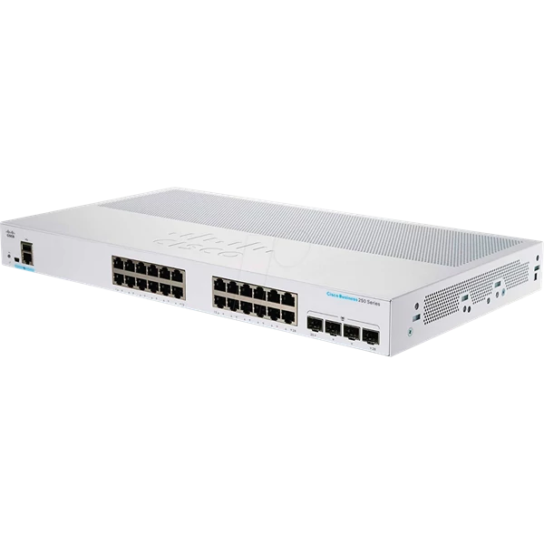 CISCO Switch 24x1000Mbps (POE+) + 4x1000Mbps SFP, Menedzselhető, Fémházas, Rackes - CBS250-24PP-4G-EU