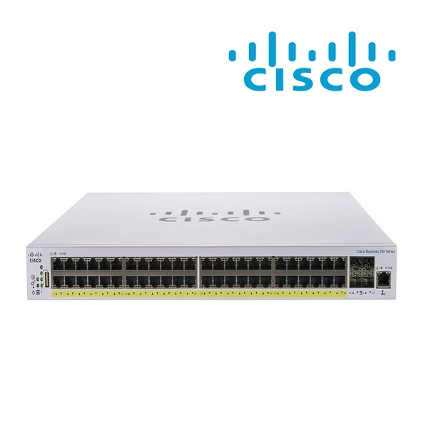 CISCO Switch 48x1000Mbps (POE+) + 4x10000Mbps SFP+, Fémházas, Rackes, Menedzselhető - CBS350-48P-4X-EU