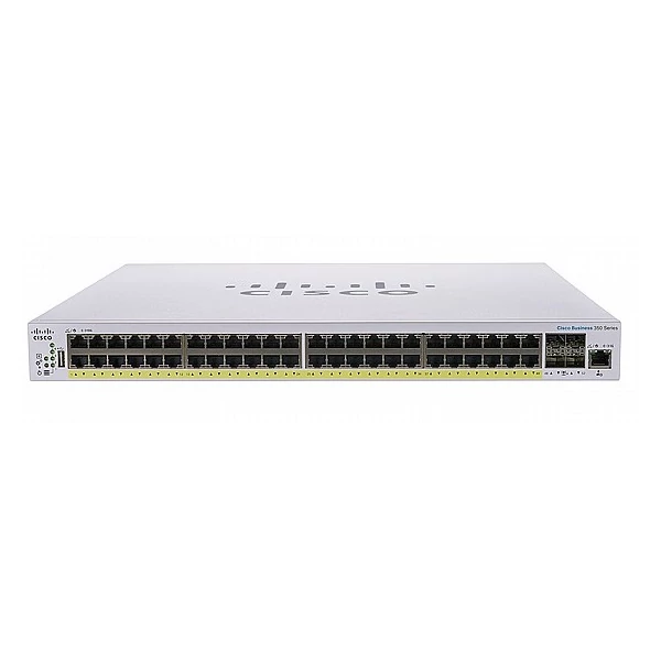 CISCO Switch 48x1000Mbps (POE+) + 4x1000Mbps SFP, Fémházas, Rackes, Menedzselhető - CBS350-48FP-4G-EU