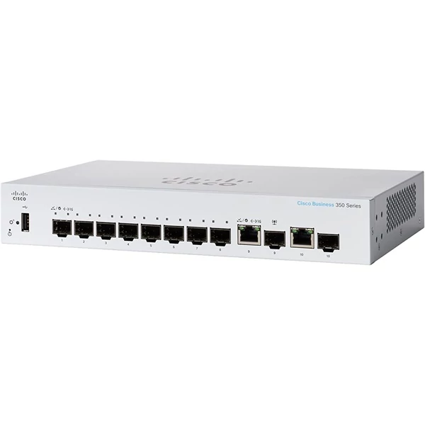 CISCO Switch 8x1000Mbps SFP + 2x1000 SFP Kombó, Rackes, Fémházas, Menedzselhető - CBS350-8S-E-2G-EU
