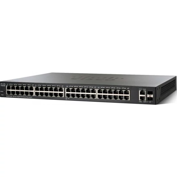 CISCO Switch 48x1000Mbps (POE+) + 2x1000Mbps SFP Kombó, Fémházas, Rackes, Menedzselhető - SG220-50P-K9-EU