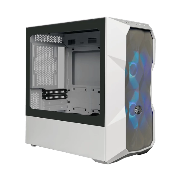 COOLER MASTER Ház Micro ATX MasterBox TD300 MESH, 2db ARGB Ventilátor, Tápegység nélkül, Edzett Üveg, fehér