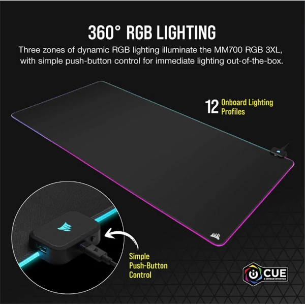 CORSAIR Egérpad MM700 RGB Extended 3XL Gaming, 1220x610mm, fekete