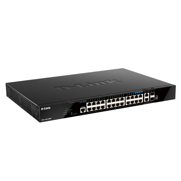 D-LINK Switch 24x1000Mbps(24xPOE) + 2x10G + 2xGigabit SFP+ Menedzselhető Rackes, DGS-1520-28MP/E