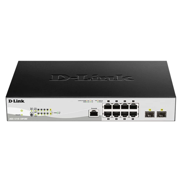 D-LINK Switch 8x1000Mbps (8xPOE) + 2xGigabit kombó SFP Menedzselhető Rackes (Metro), DGS-1210-10P/ME/E