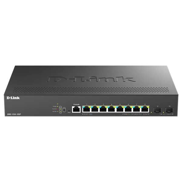 D-LINK Switch 8x2.5Gbps(POE) + 2xSFP+ Multi-Gigabit Fémházas Asztali, DMS-1250-10SP/E