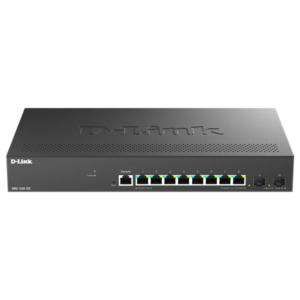 D-LINK Switch 8x2.5Gbps + 2xSFP+ Multi-Gigabit Fémházas Asztali, DMS-1250-10S/E