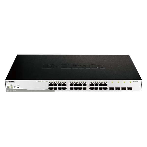 D-LINK Switch 24x1000Mbps (24xPOE) + 4xGigabit kombó SFP Menedzselhető Rackes, DGS-1210-28MP/E