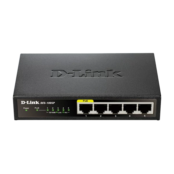 D-LINK Switch 5x100Mbps (4xPOE) Fémházas Asztali, DES-1005P/E