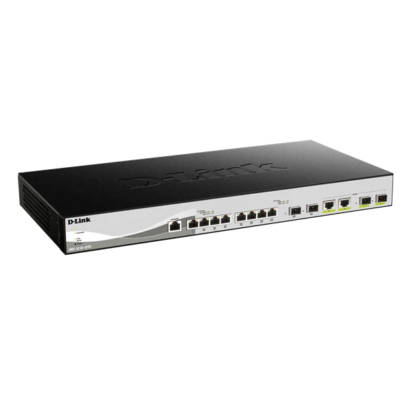 D-LINK Switch 8x1000Mbps kombó + 2xGigabit SFP+ 2xGigabit SFP+ kombó Menedzselhető Rackes, DXS-1210-12TC/E