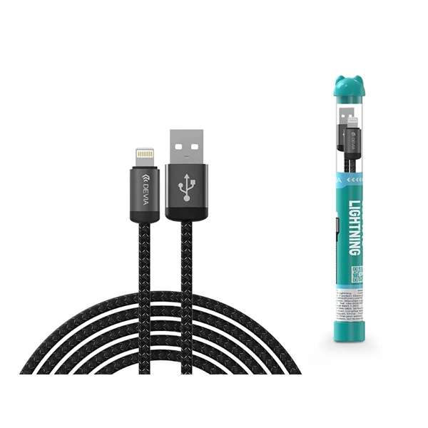 DEVIA ST101708 Gracious Tube USB/Lightning 1m-es fekete adat-és töltőkábel