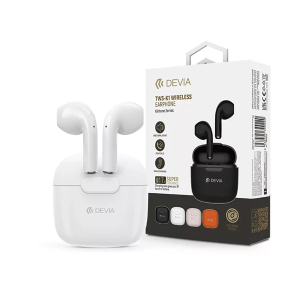 DEVIA ST399237 TWS-K1 BLUETOOTH SZTEREÓ FÜLHALLGATÓ V5.3 + TÖLTŐTOK-FEHÉR