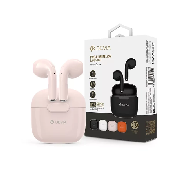 DEVIA ST399244 TWS-K1 BLUETOOTH SZTEREÓ FÜLHALLGATÓ V5.3 + TÖLTŐTOK-RÓZSASZÍN