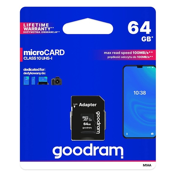 GOODRAM Memóriakártya MicroSDXC 64GB CL10 UHS-I + adapter
