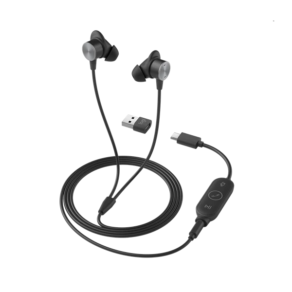 LOGITECH Füllhallgató - Zone True Wired UC Earbuds, Zajszűrős, Grafitszürke