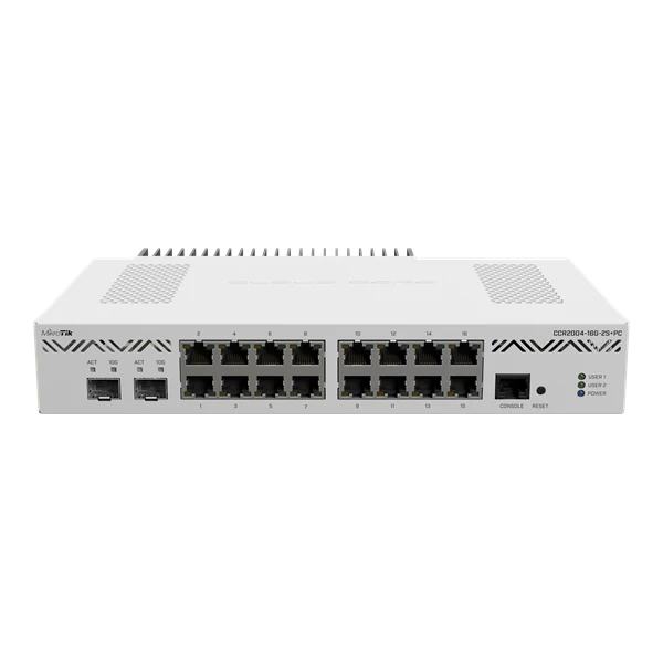 MIKROTIK Vezetékes Cloud Core Router 16x1000Mbps + 2x10Gbit SFP+, Fémházas, Rackes - CCR2004-16G-2S+PC