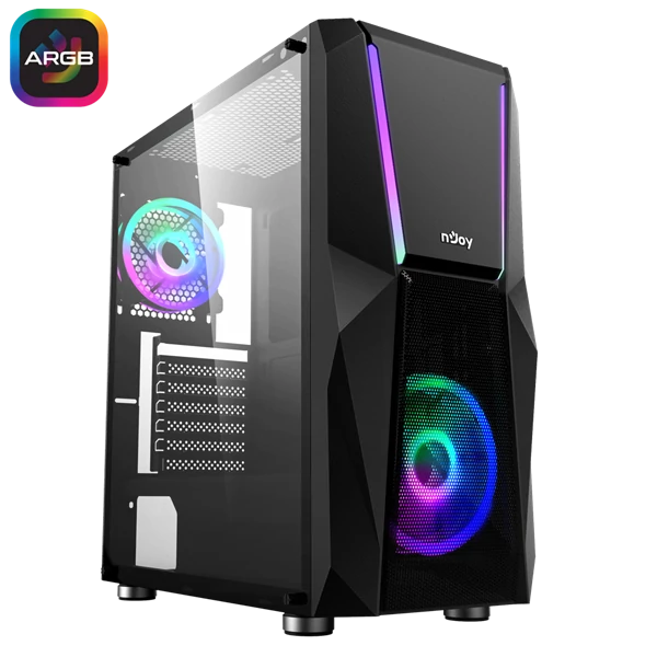 NJOY Ház Midi ATX FORT Tápegység nélkül, USB2.0+3.0, Fekete