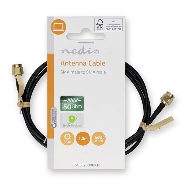 Nedis CSGL02000BK10 SMA kábel, aranyozott, 50 Ohm, árnyékolt,  1m