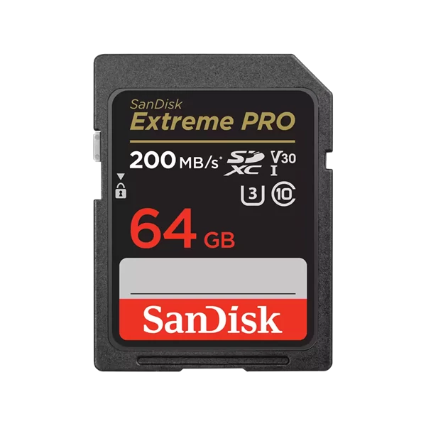 SANDISK 121595, SDXC EXTREME PRO KÁRTYA 64GB, 200/90 MB/s , UHS-I, Class 10, U3, V30