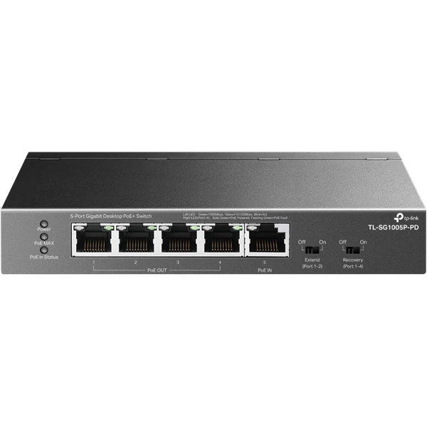 TP-LINK Switch 5x1000Mbps(1xPOE++/4xPOE+) Fémházas, TL-SG1005P-PD