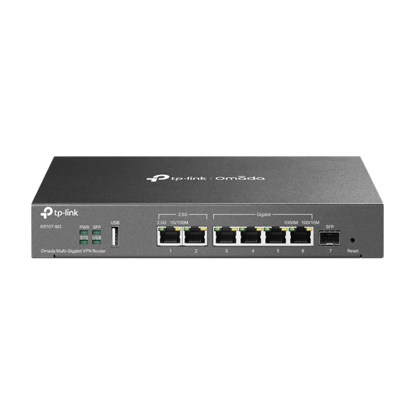 TP-LINK Vezetékes VPN Router 1xWAN(2.5G) +1xWAN/LAN(2.5G) +1xSFP + 4xLAN(1000Mbps) + 1xUSB, ER707-M2