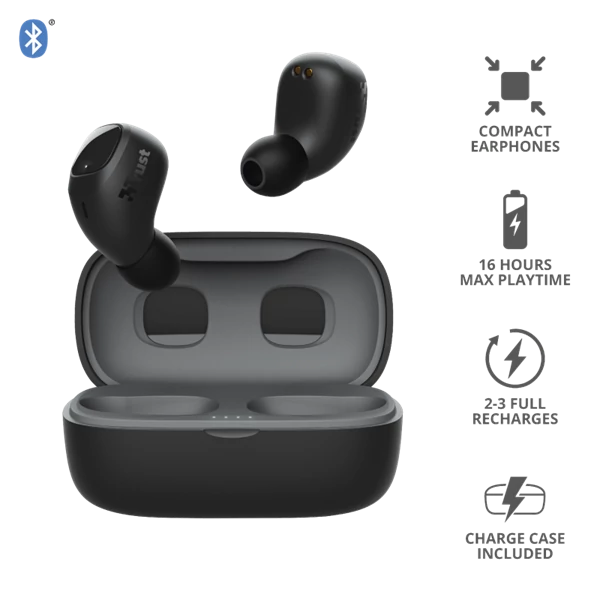 TRUST Bluetooth vezetékmentes fülhallgató 23555 (Nika Compact Bluetooth Wireless Earphones - black)