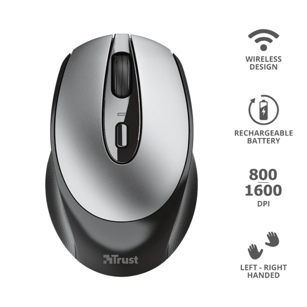 TRUST Vezeték nélküli tölthető egér 23809 (Zaya Rechargeable Wireless Mouse - black)