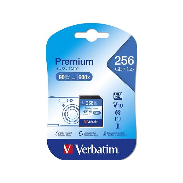 VERBATIM Memóriakártya, microSDXC, 256GB CL10/U1, 90/10 MB/s, adapter, 
