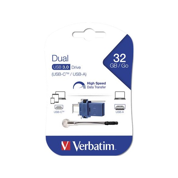 VERBATIM Pendrive, 32GB, USB 3.0+USB-C adapter, 